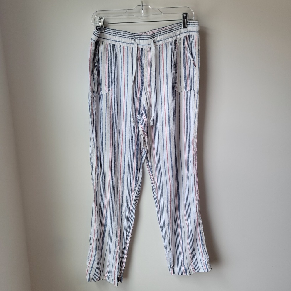 Cato Womens Linen Blend Pants Large Pinstripe Beach Coastal Beach Euro Summer